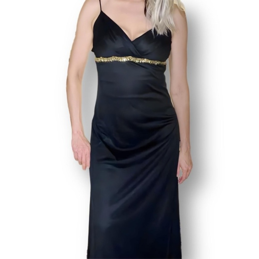 🐅Vintage 90’s Fredricks of Hollywood Mesh Black Diamond & Gold Rhinestones Gown